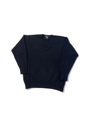 VTG 90s Balmore pure cashmere v neck knit sweater black L mens made in Scotland